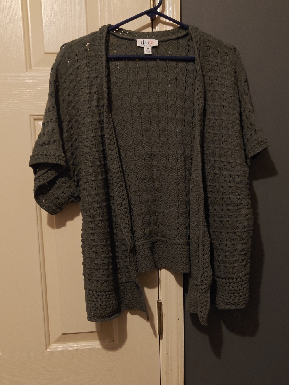 d&co Olive Open-Front Crochet Short-Sleeve Cardigan